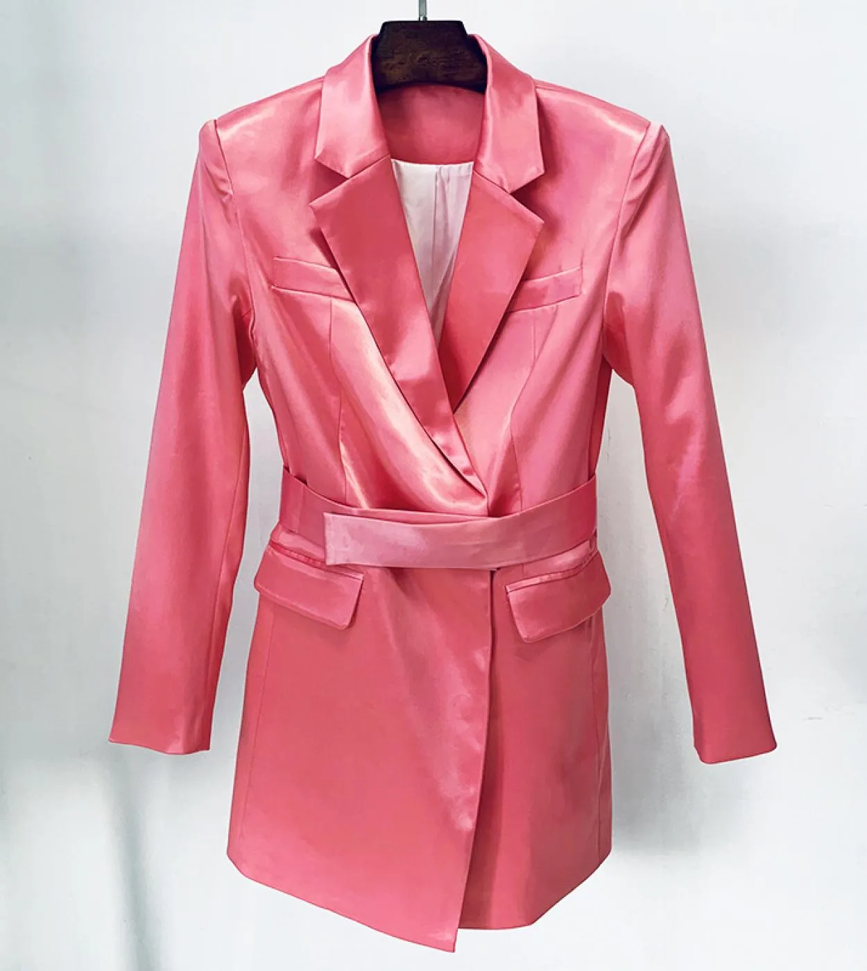 Abito nero Blazer rosa Abito mini nero Blazer Abito rosa Blazer da donna Cintura