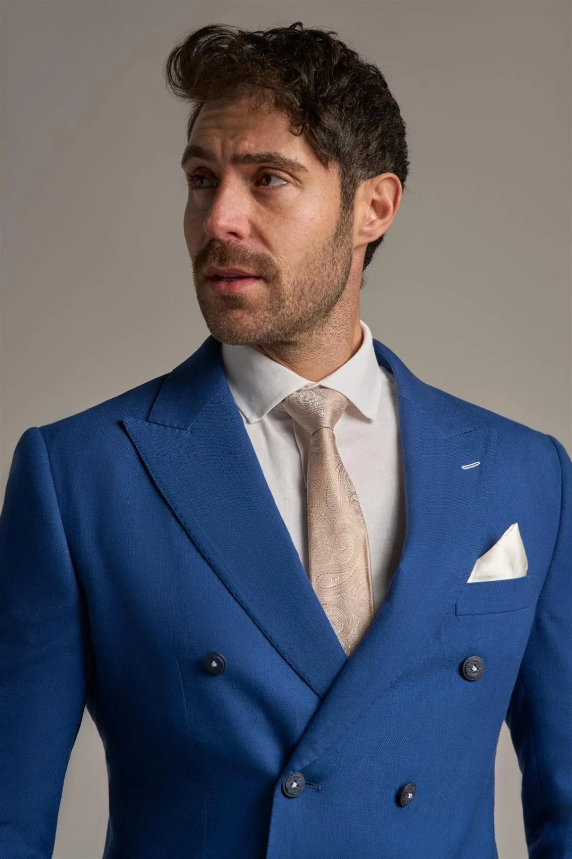 Cavani slim fit electric blue jacket with unlined double-breasted jacket