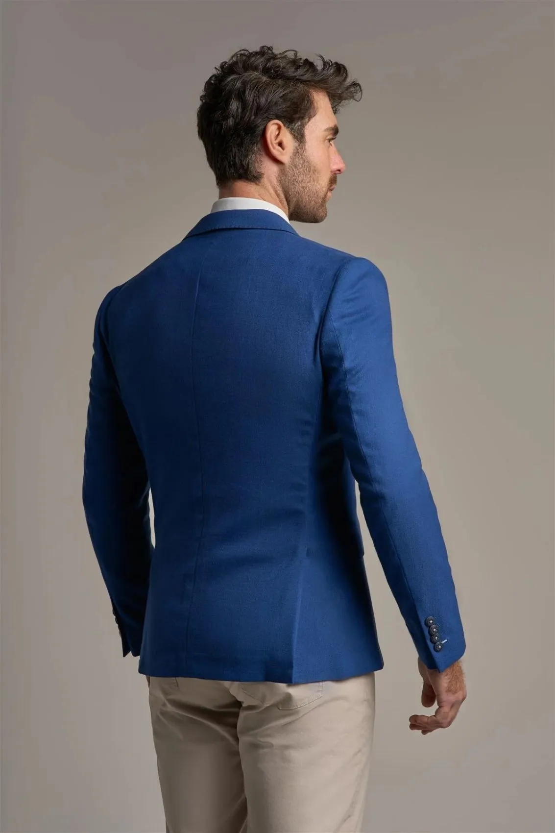 Cavani slim fit electric blue jacket with unlined double-breasted jacket