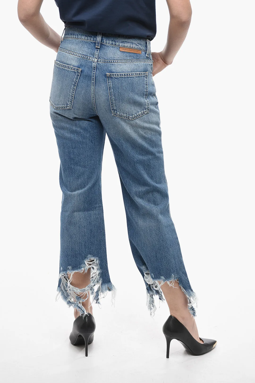 Jeans Cropped Fit con Fondo Distressed 24cm