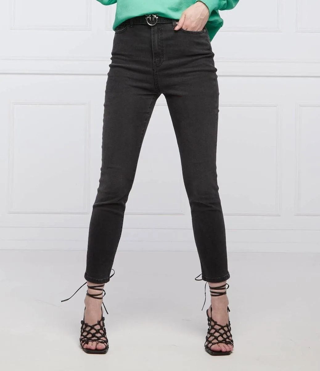 Jeans skinny black con cintura love birds