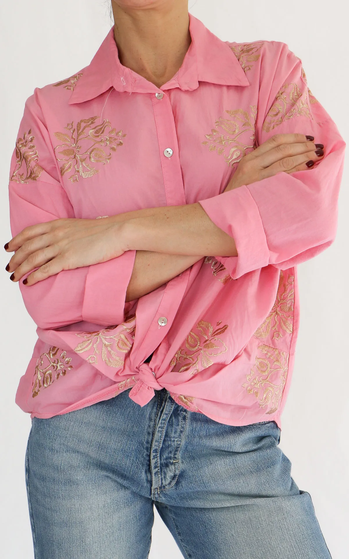 OFF-ON – camicia ricamo – ROSA