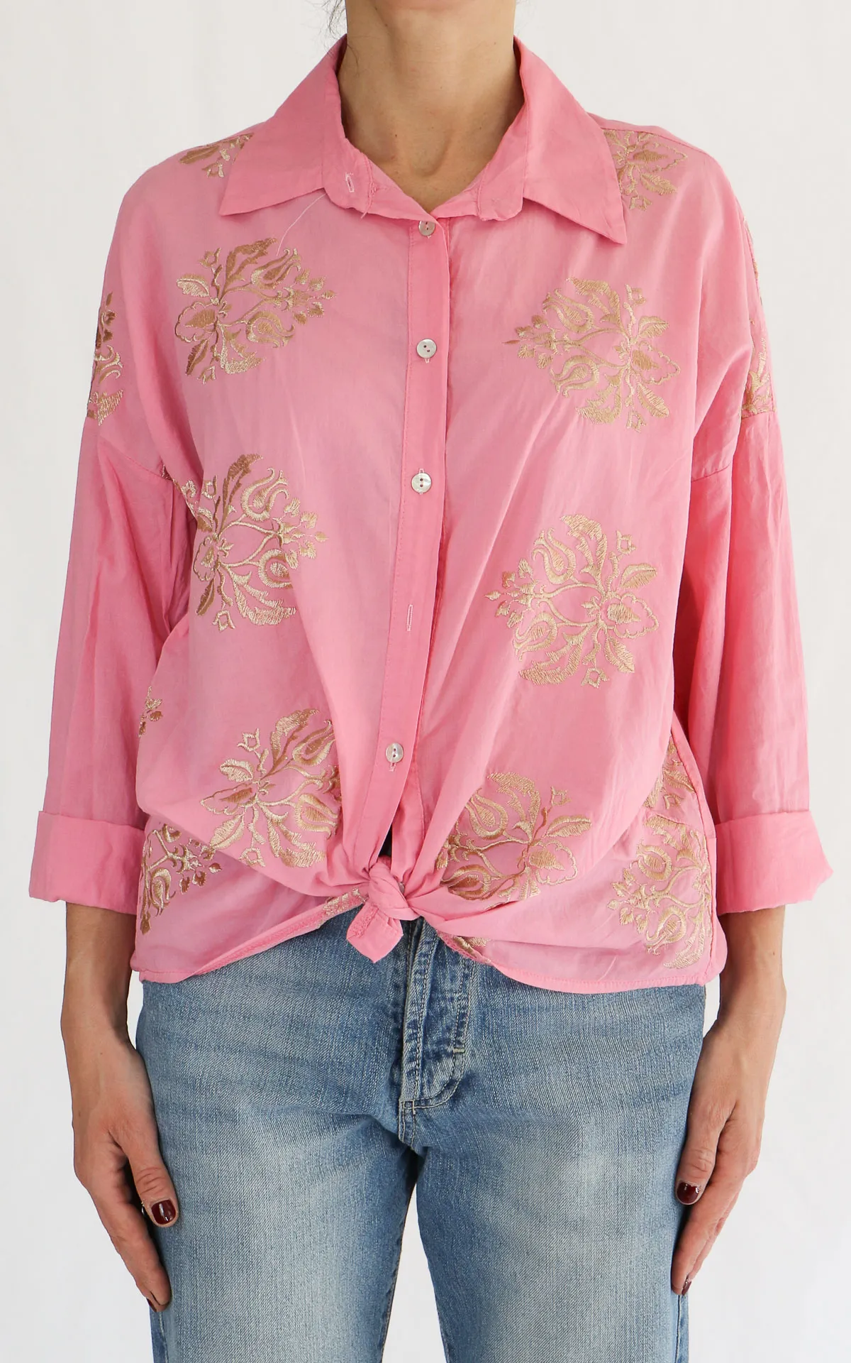 OFF-ON – camicia ricamo – ROSA