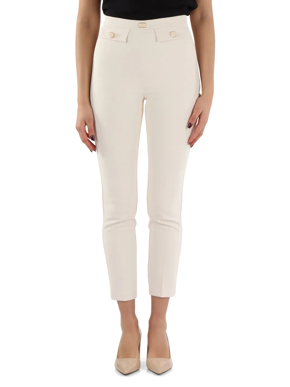 Pantalone in crepe stretch con placca logo