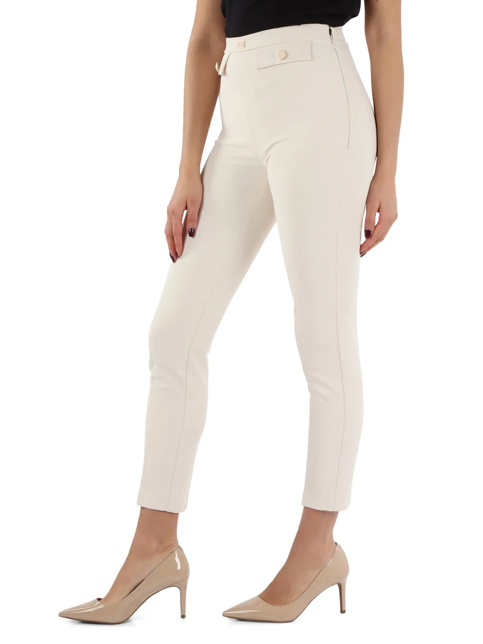 Pantalone in crepe stretch con placca logo