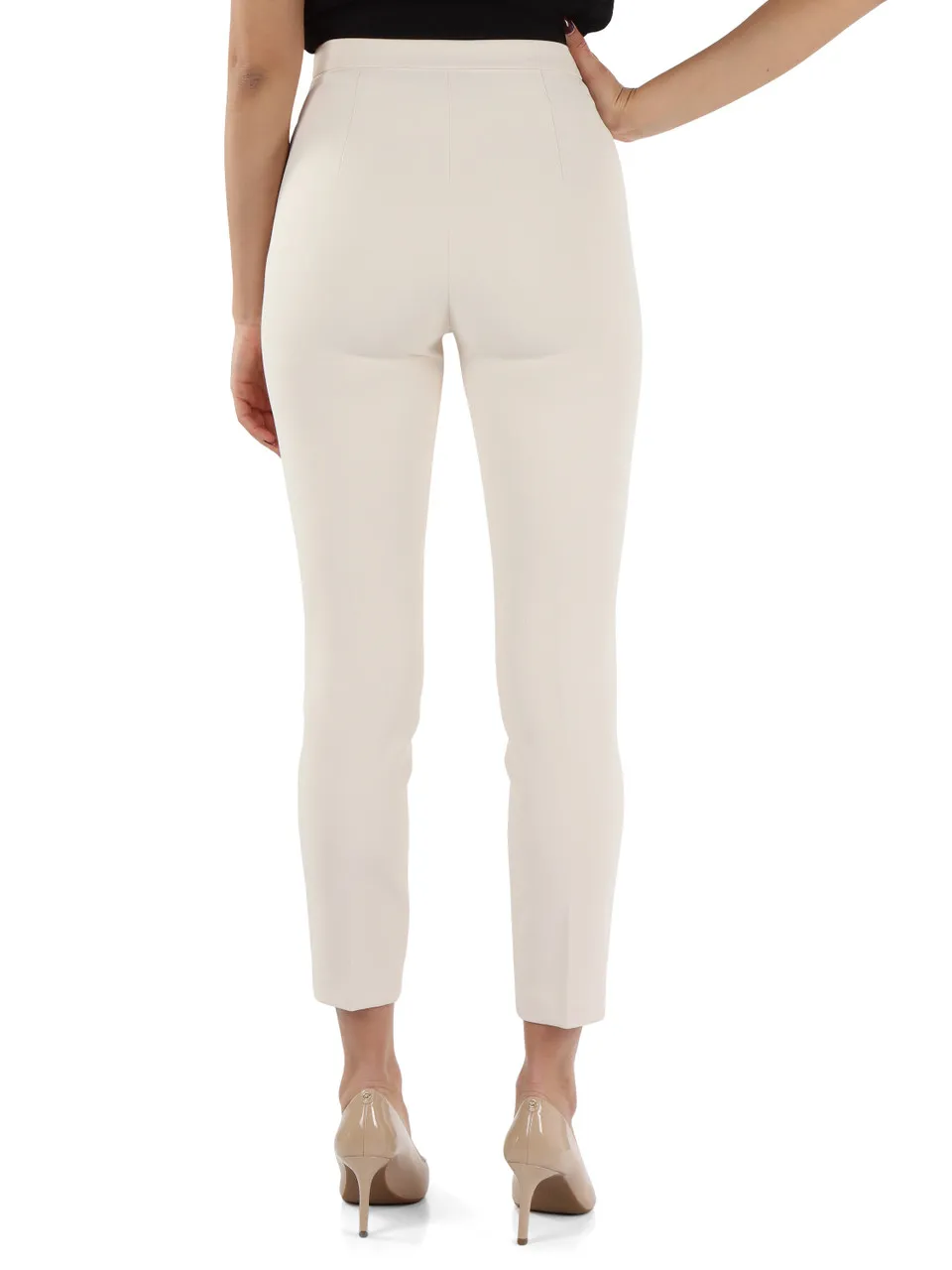 Pantalone in crepe stretch con placca logo