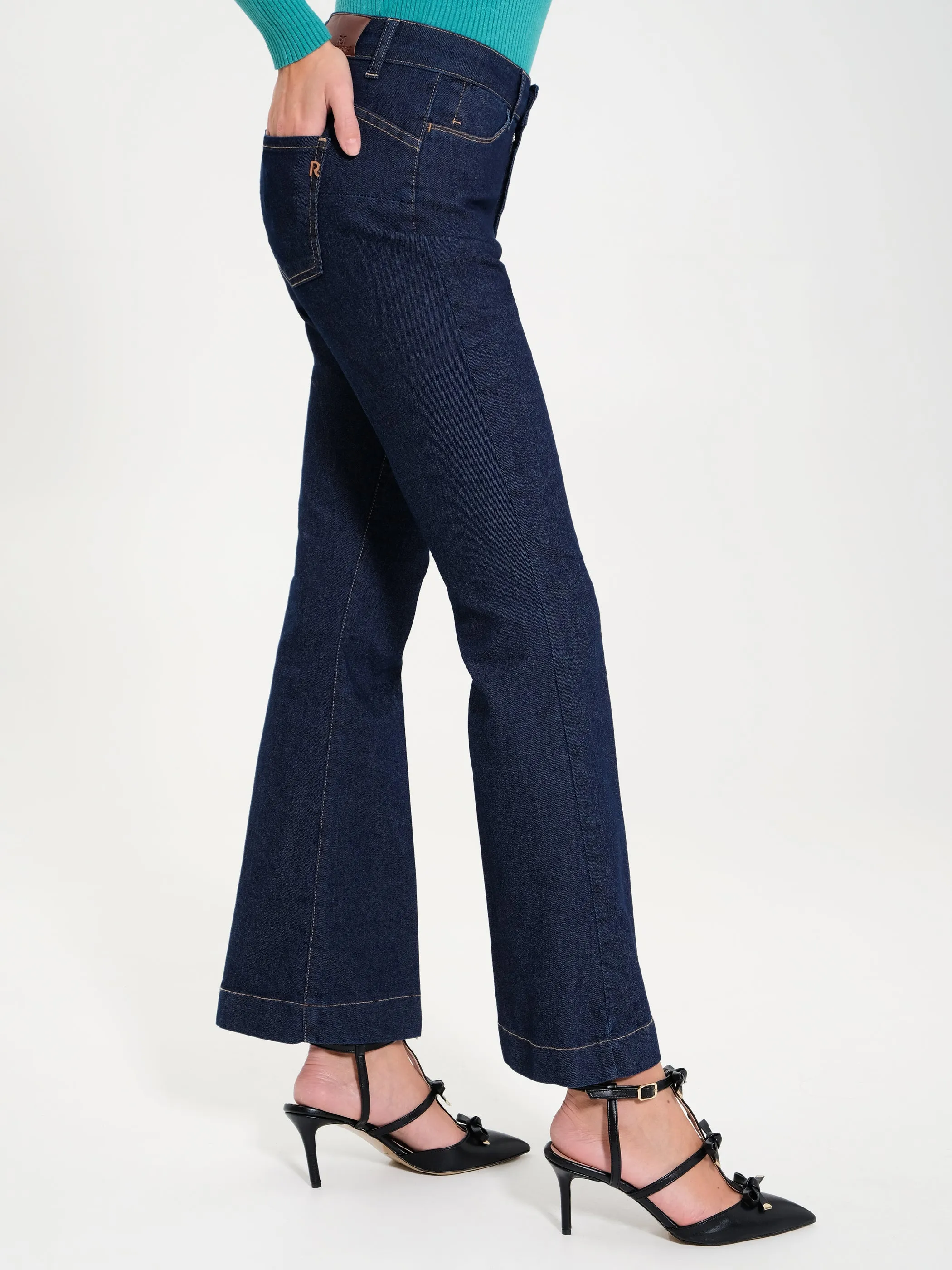 Pantalone Jeans a Zampa Elasticizzati Blu