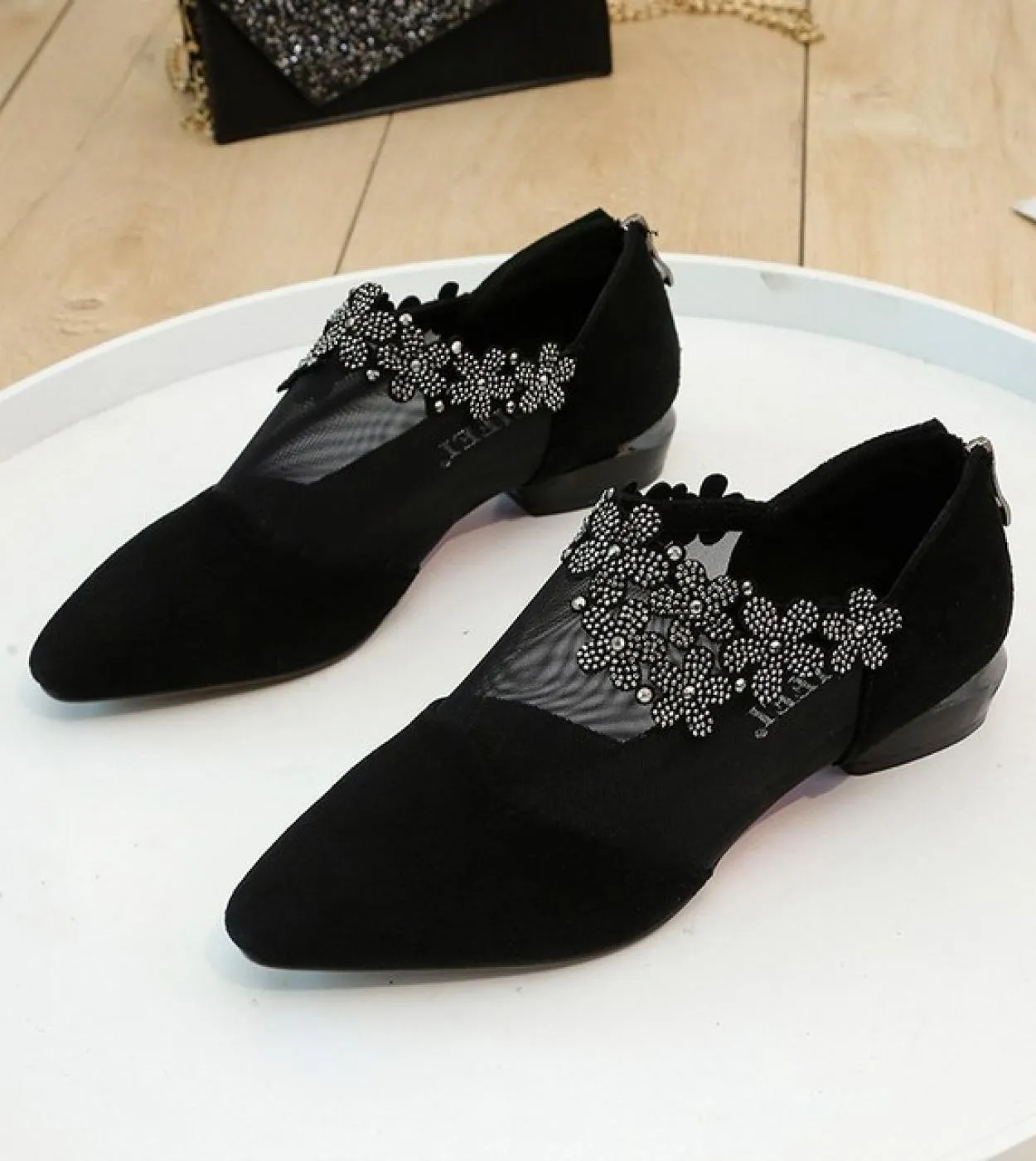 Scarpe estive da donna Sandali con strass retrò Donna Taglia 43 Eleganti sandali con tacco quadrato in maglia con fiore Zapatill