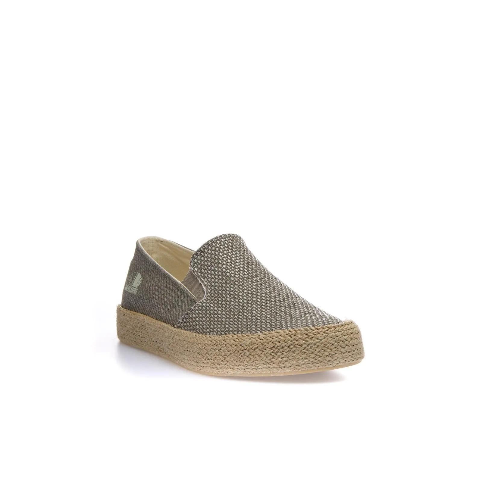 Slip-on beige in tessuto con bordo in corda