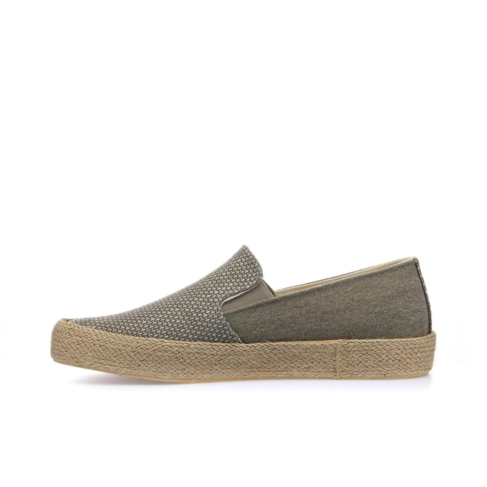 Slip-on beige in tessuto con bordo in corda