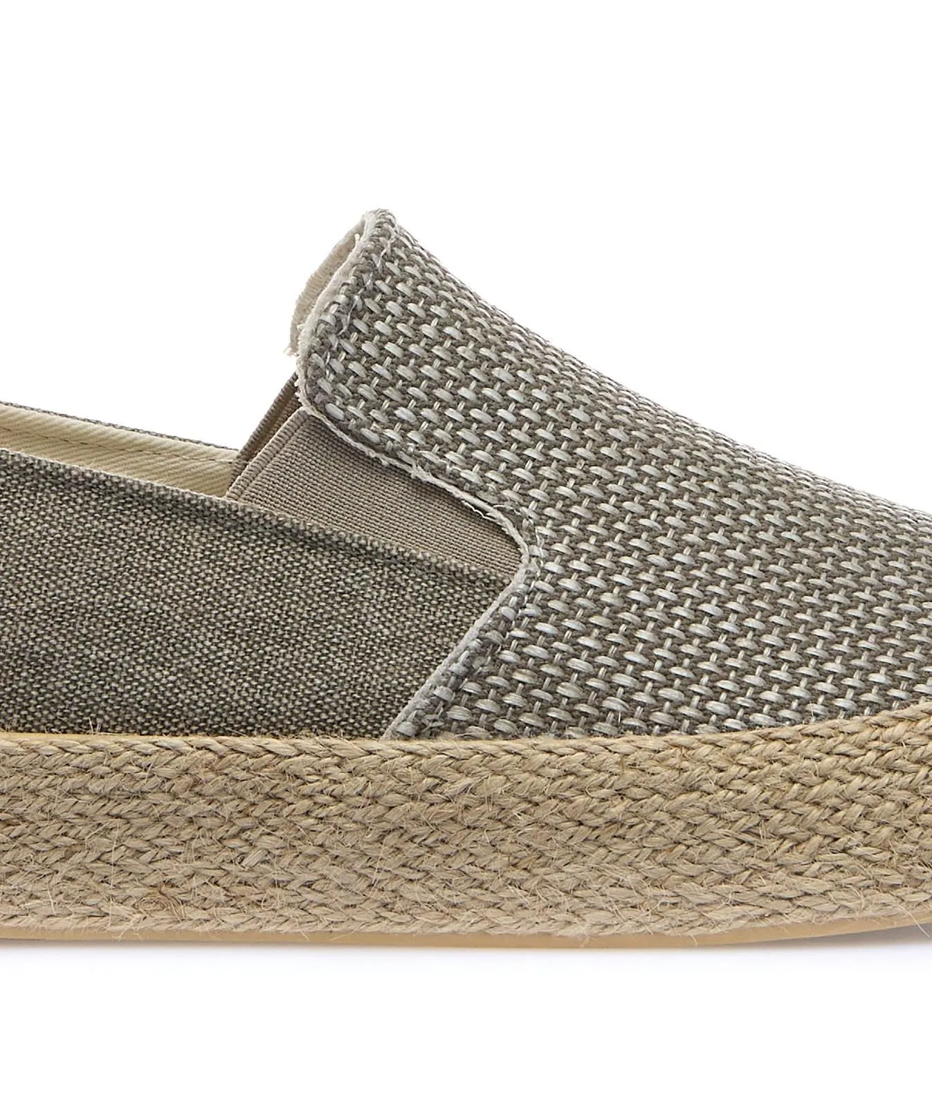 Slip-on beige in tessuto con bordo in corda