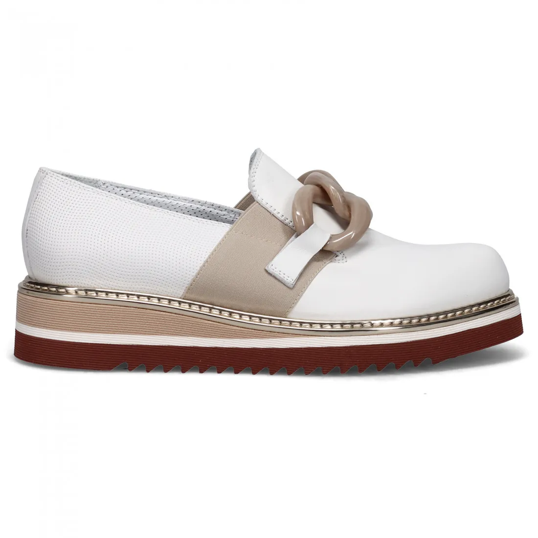 Slip on Philosophy in pelle bianca con catena beige