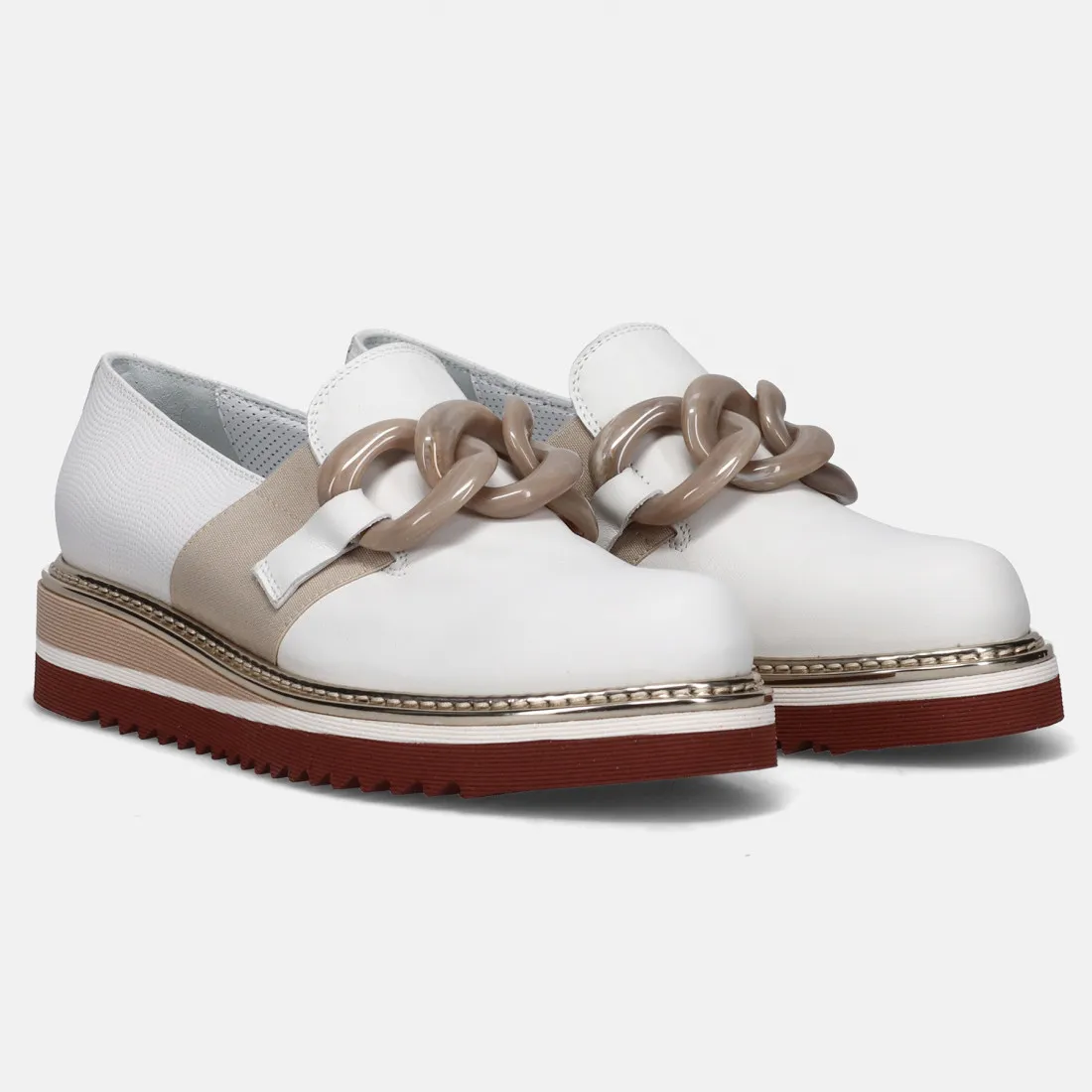 Slip on Philosophy in pelle bianca con catena beige