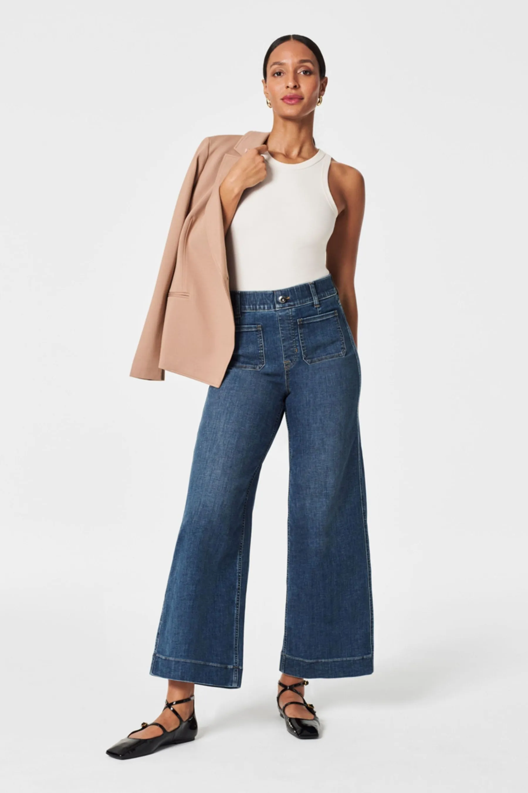 Spanx Cropped Raw Hem Wide Leg Jeans    