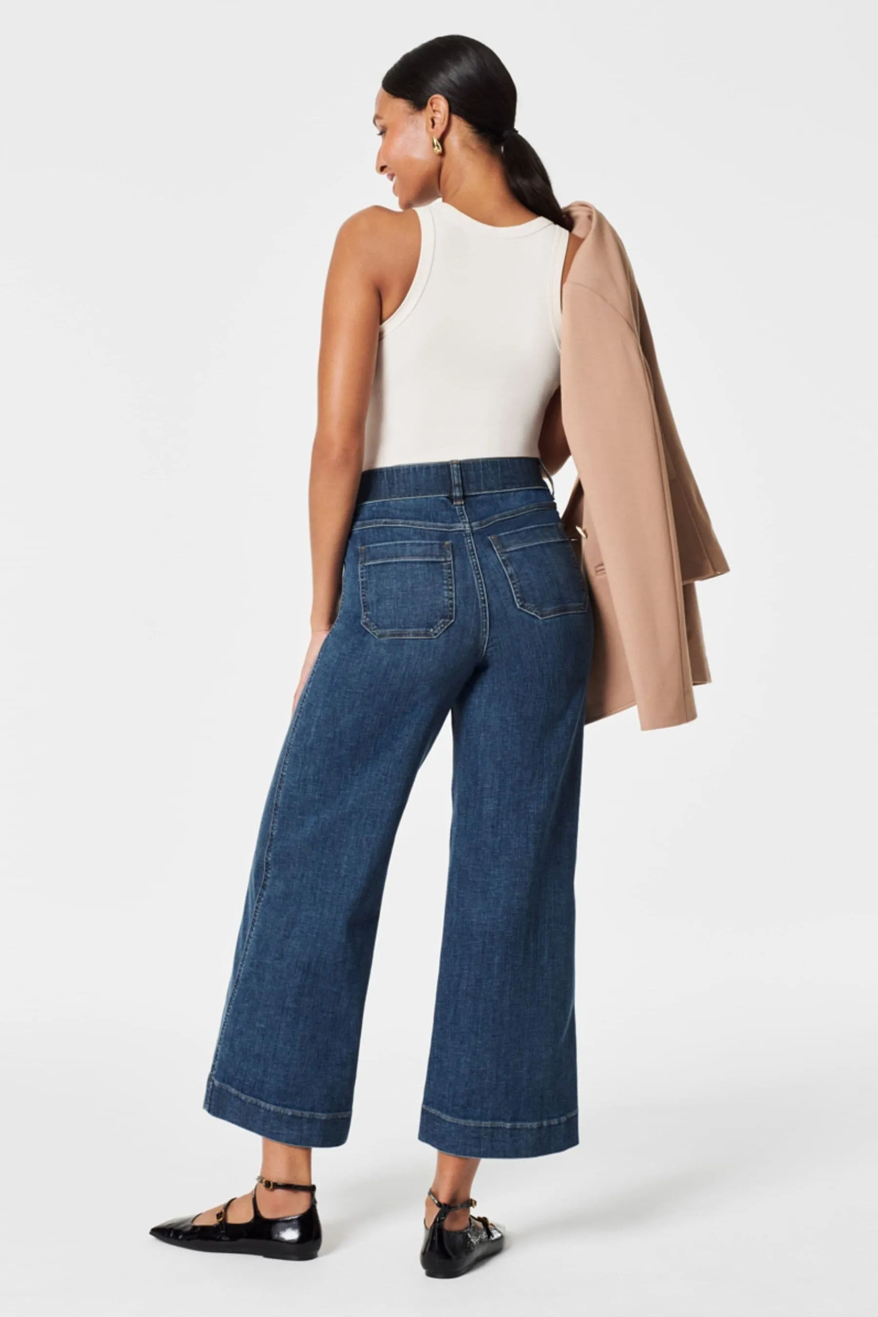 Spanx Cropped Raw Hem Wide Leg Jeans    