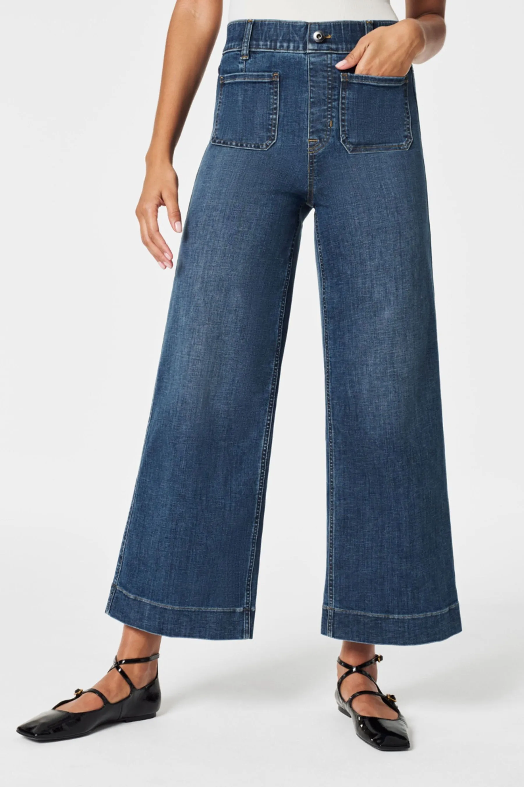 Spanx Cropped Raw Hem Wide Leg Jeans    