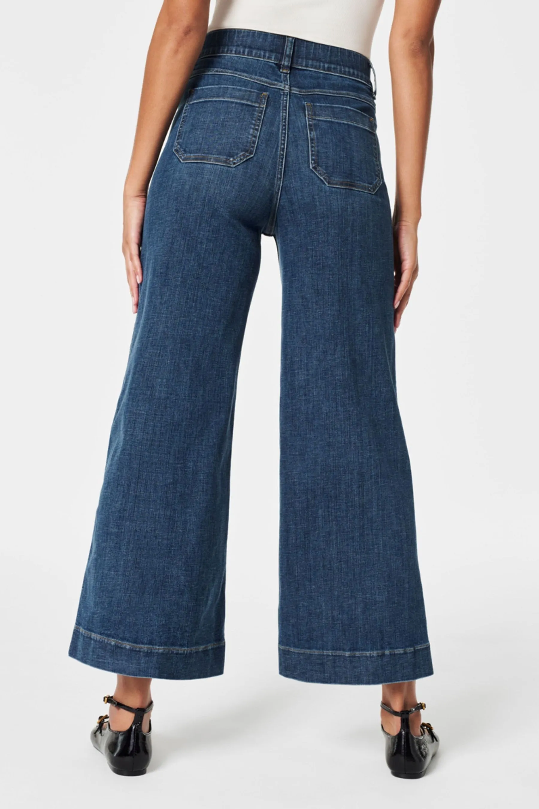 Spanx Cropped Raw Hem Wide Leg Jeans    