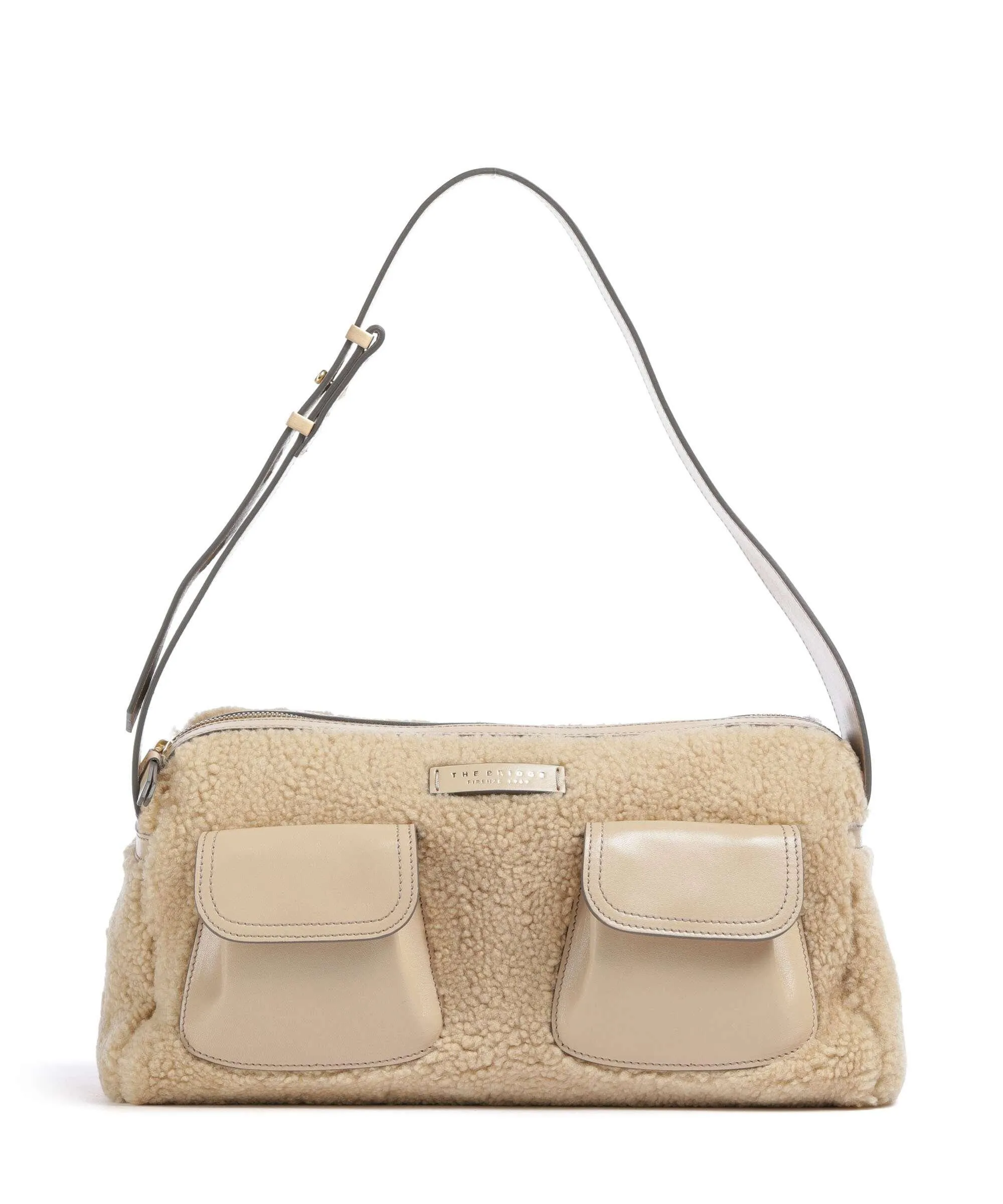  The Bridge Flora Wow Borsa a spalla pelliccia, pelle di vacchetta finemente grana beige  