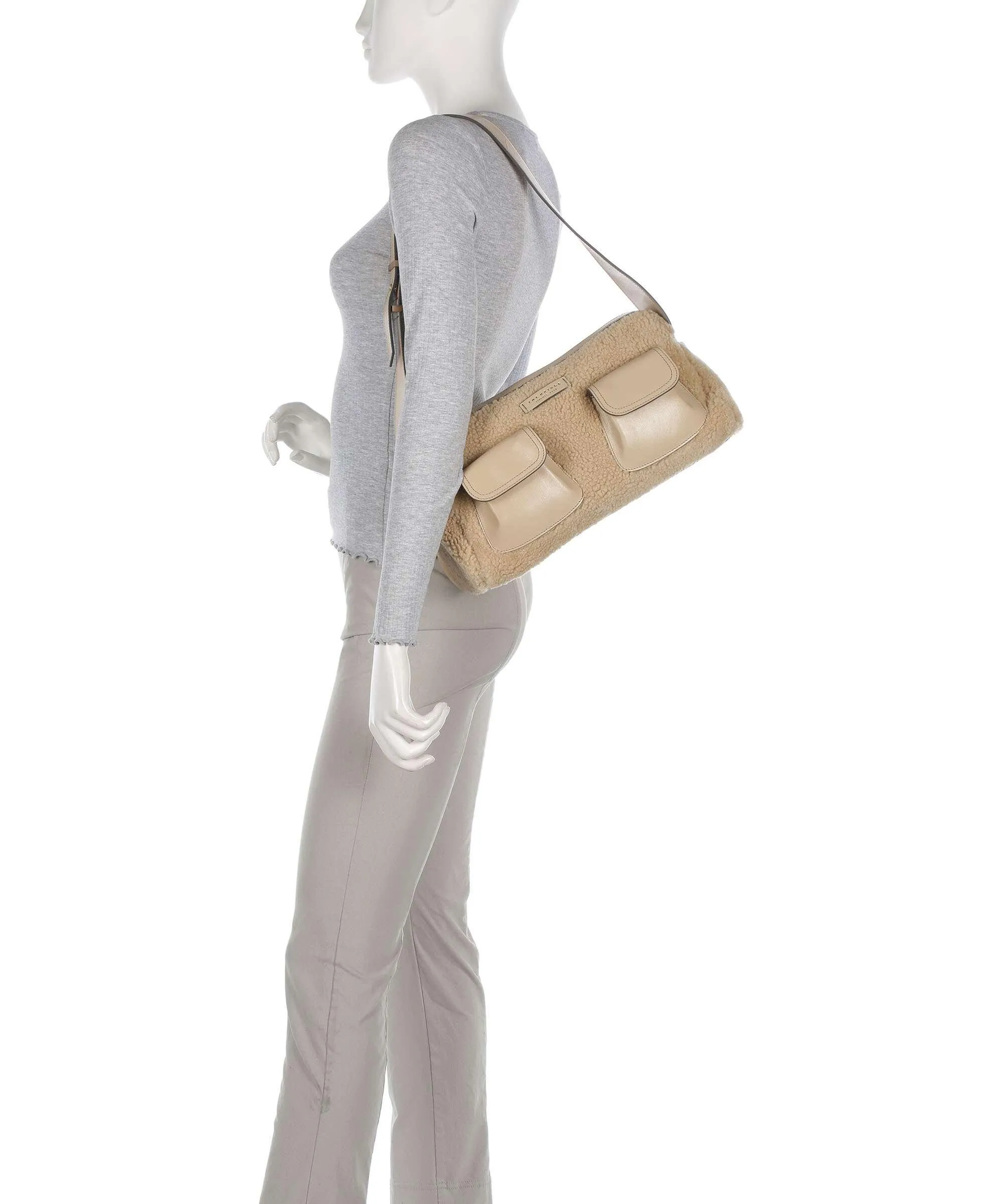  The Bridge Flora Wow Borsa a spalla pelliccia, pelle di vacchetta finemente grana beige  