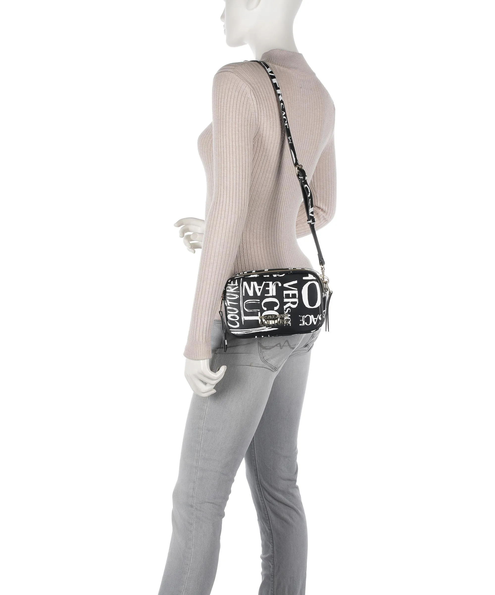  Versace Jeans Couture Soft Allover Logo Borsa a tracolla pelle sintetica nero/bianco  