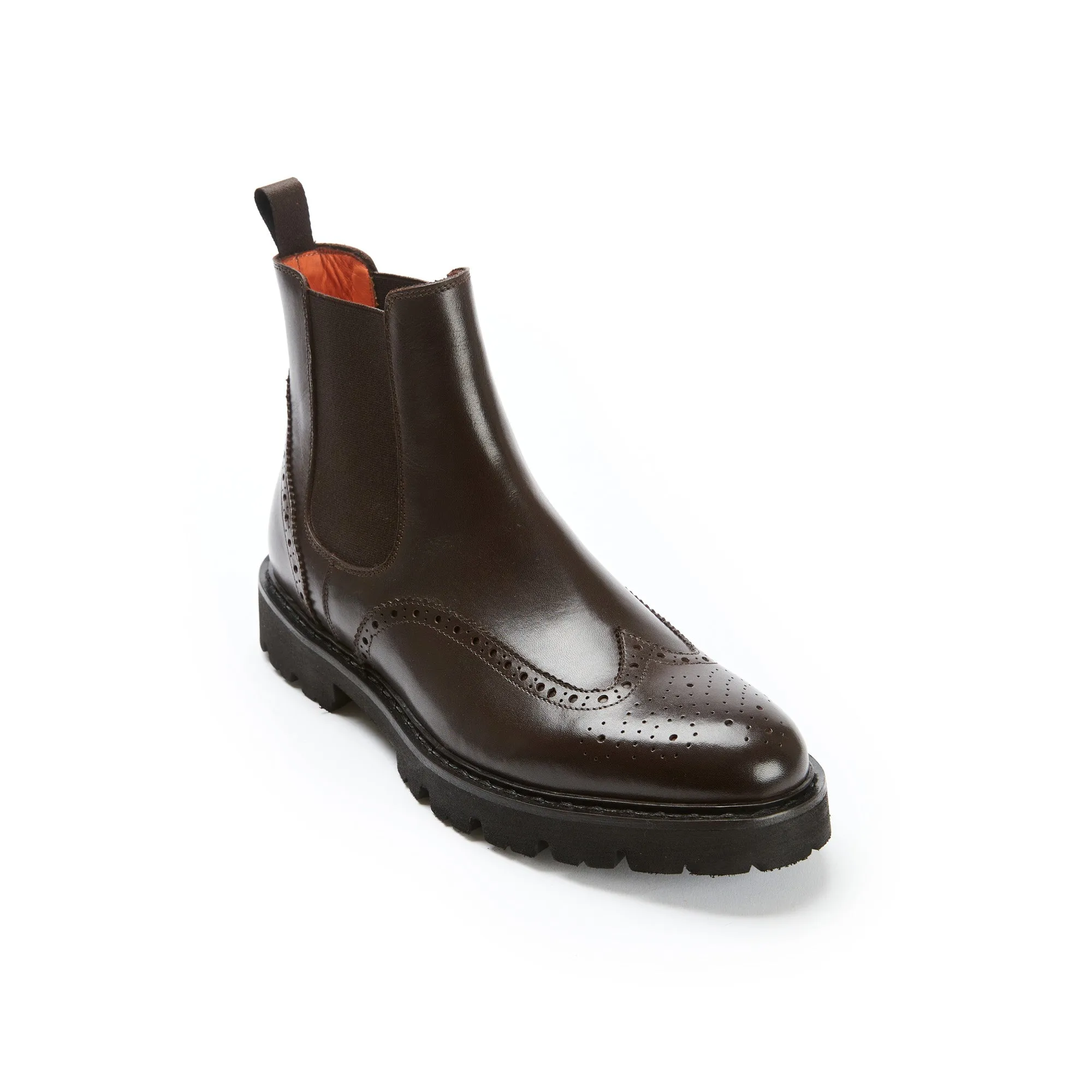 Wing tip chelsea boot dark brown