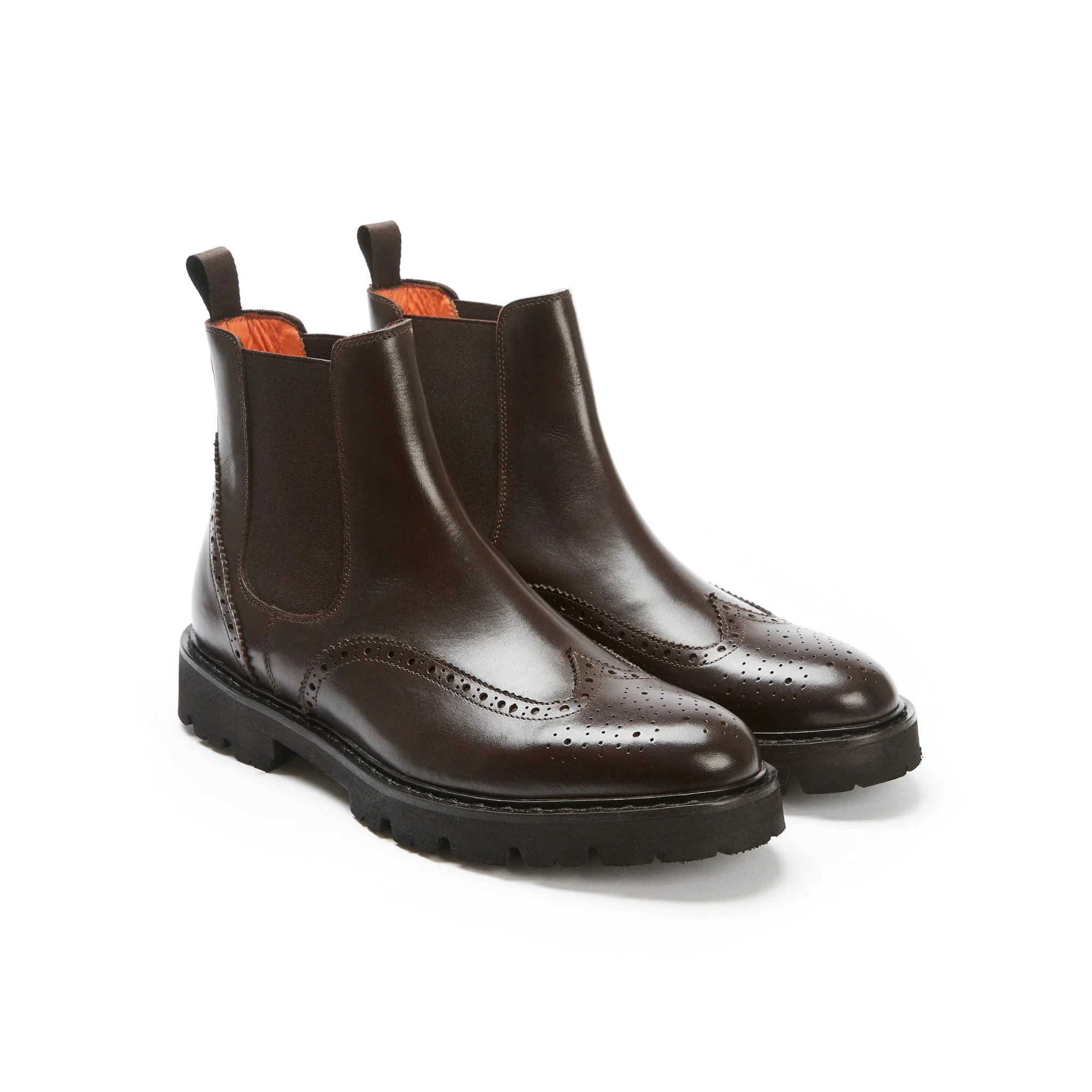 Wing tip chelsea boot dark brown