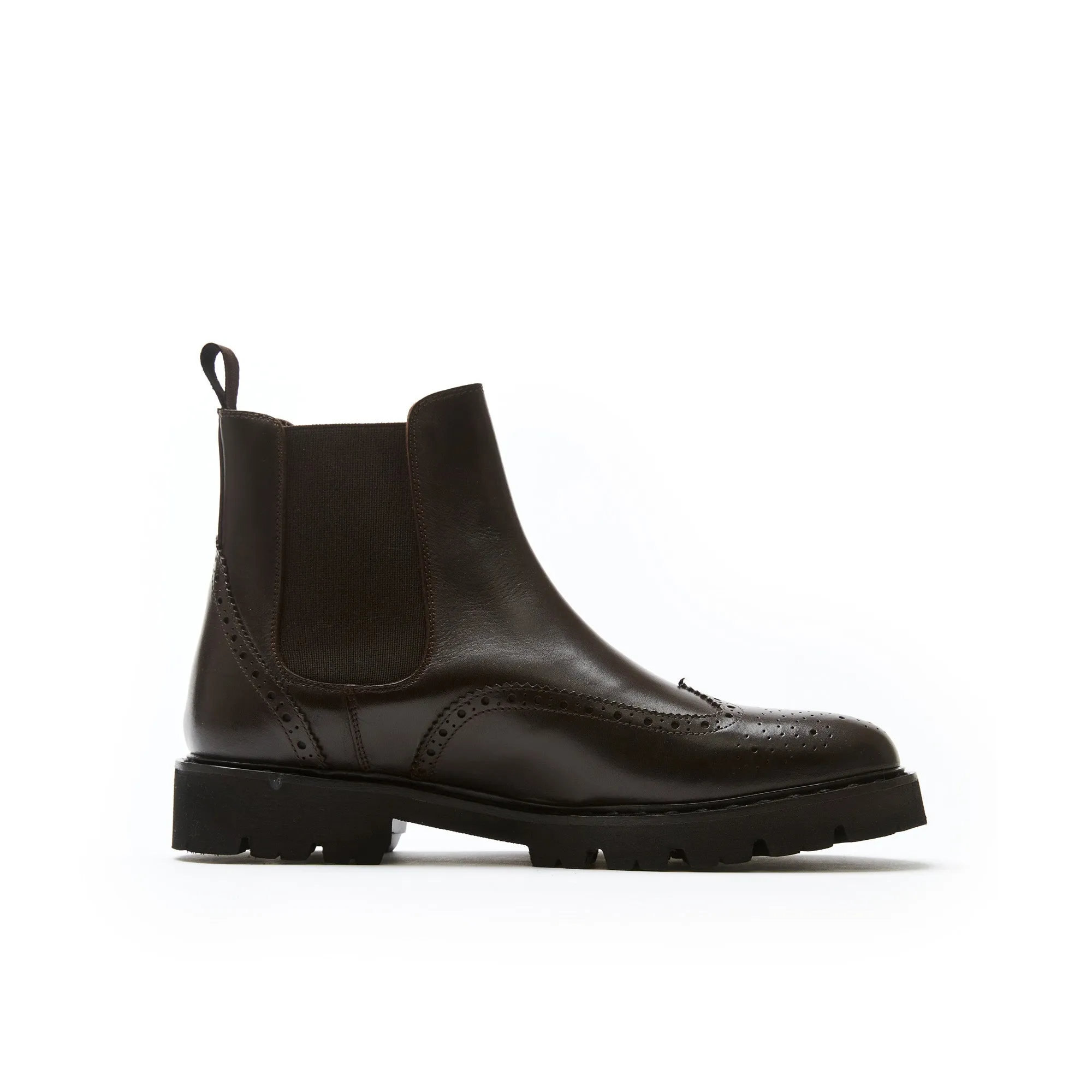 Wing tip chelsea boot dark brown